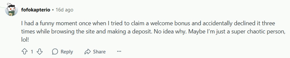 Reddit reply on casino bonus