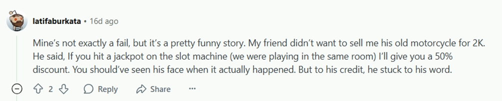 Reddit reply: slot jackpot tale