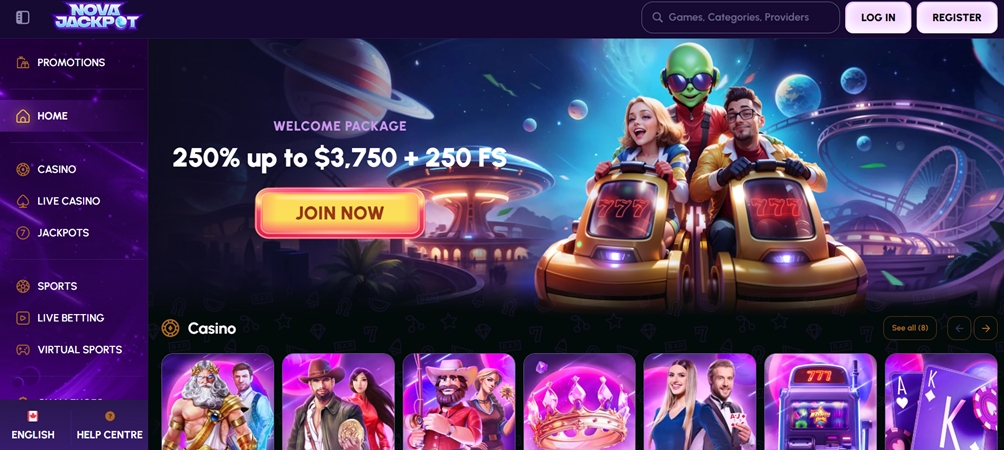 Nova Jackpot landing page screenshot